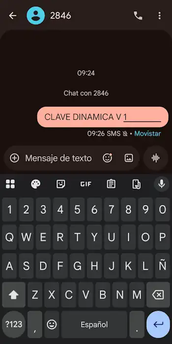SMS para solicitar clave dinamica al banco
