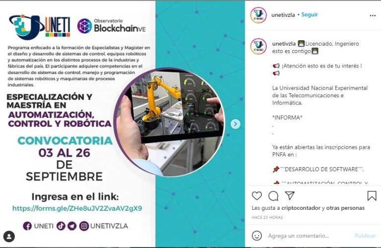 UNETI, la universidad venezolana que dictará postgrados en Automatización, Control y Robótica