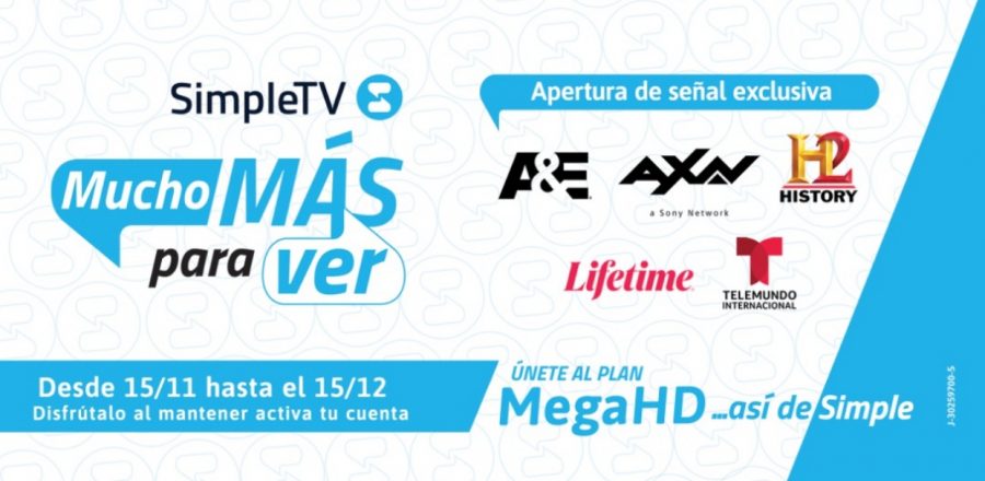 Simple TV ofrece gratis los canales AXN, History channel, Lifetime y Telemundo hasta el 15 de diciembre
