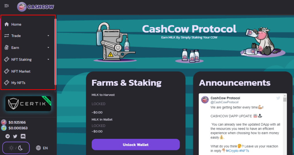 Step 2: CashoCow Protocol options