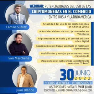 Conferencia "Las criptomonedas en el comercio entre Rusia y Latinoamérica" dictarán on line este jueves 30 de junio