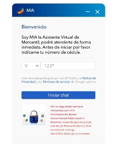 Coloca tu número de cédula en el Mercantil en Línea