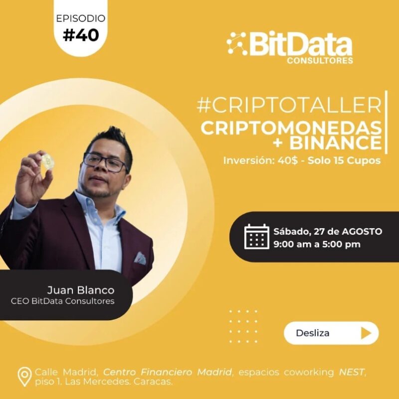 BitData dictará el taller “Criptomonedas+Binance” este sábado 27 de agosto