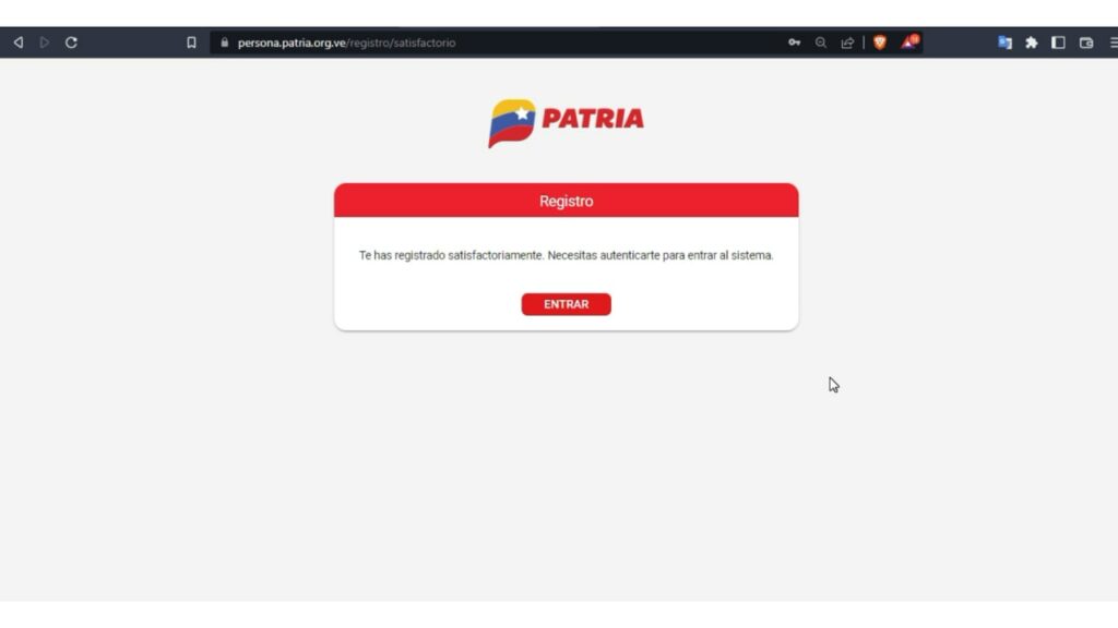 Confirma tu registro en la Plataforma Patria.