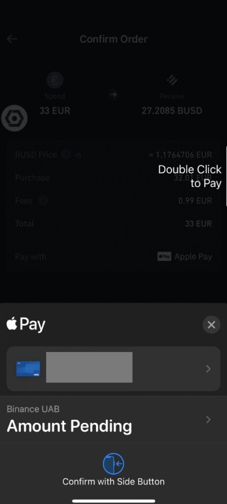 Confirma el pago en Apple Pay.