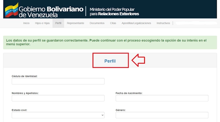 Rellena tus datos de perfil en el sistema