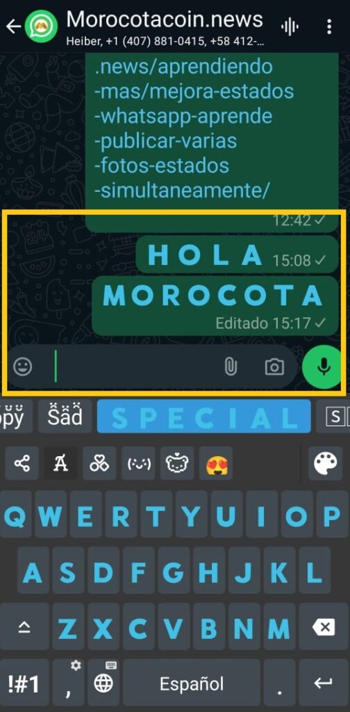 WhatsApp escribir en azul