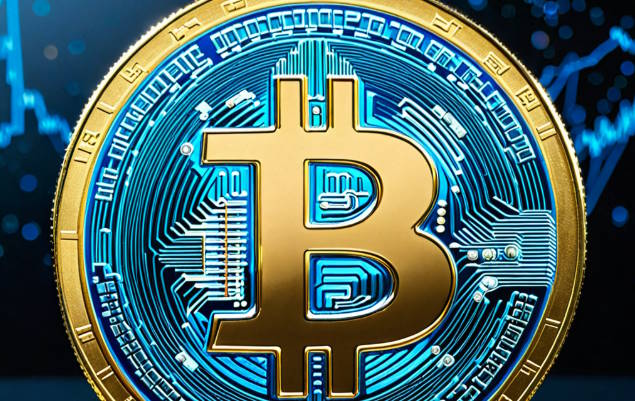 Bitcoin alcanzando los 106.000 dólares con gráfico ascendente y moneda brillante en fondo futurista