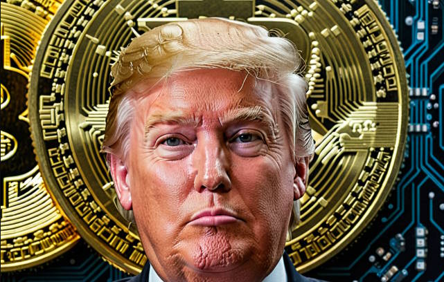 Gráfica de Bitcoin en ascenso con retrato de Donald Trump y símbolos de criptomonedas, destacando la predicción de que Bitcoin podría alcanzar los 800.000 USD en 2025.