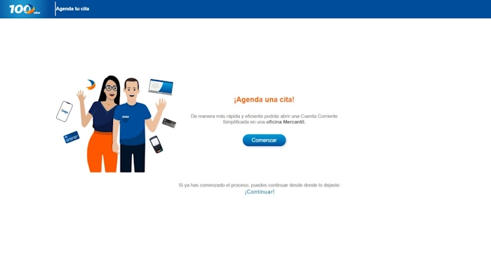 Para abrir una cuenta en el Banco Mercantil, haz clic en "Comenzar" para conversar con el chat virtual "MIA"