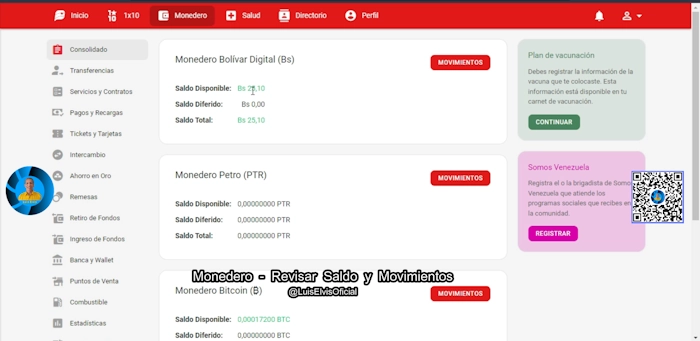 ingresa a “Monedero” y haz clic en “Movimientos” del Monedero Bolívar Digital.