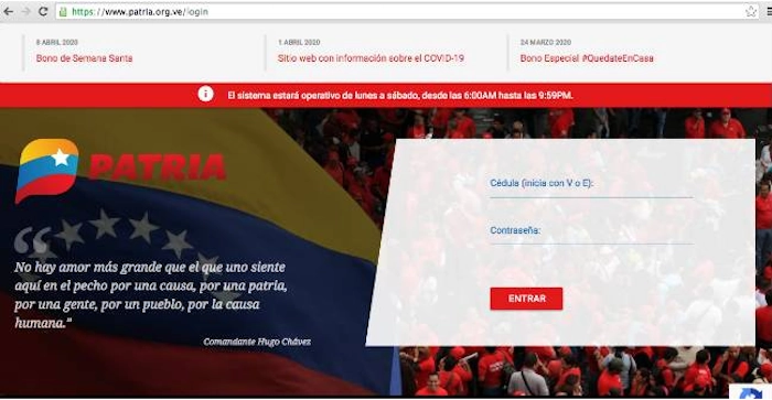 Ingresa a la Plataforma Patria con tu usuario y clave.