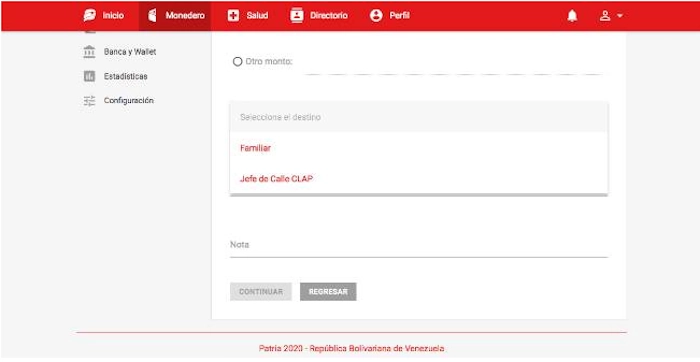 Al bajar la vista observarás «selecciona destino» y eliges «jefe de calle CLAP» y le das a «continuar»