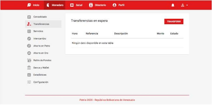 Haces clic en «transferencias» y seleccionas «transferir»