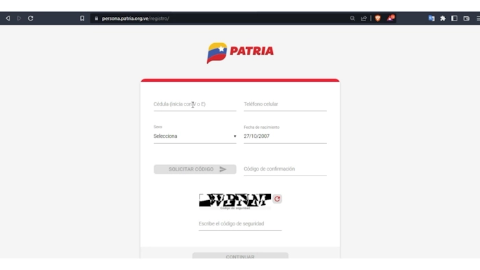 Rellena este formulario que te pide la Plataforma Patria para registrarte