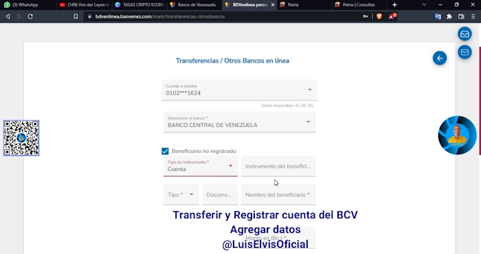 Agrega los datos bancarios del Banco Central de Venezuela