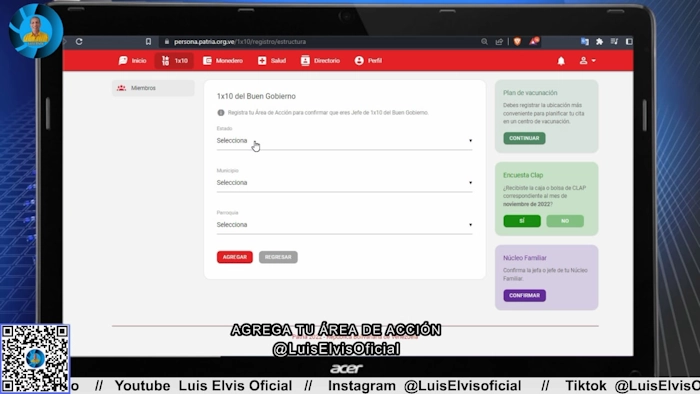 Agrega el estado, municipio y parroquia donde vives en el 1x10 del Buen Gobierno en Patria