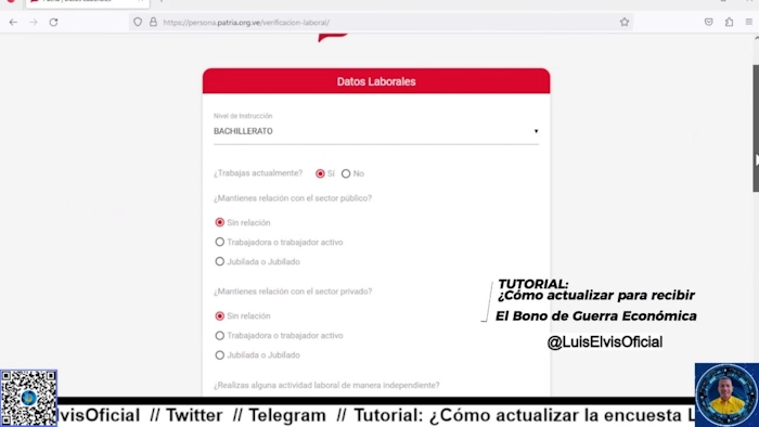 Completa la encuesta de información información laboral y haz clic en “Actualizar”