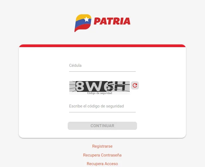 Ingresa al sitio web de Plataforma Patria con tu usuario y contraseña