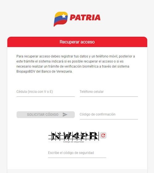 Ingresa al sitio web de Patria y haz clic en “Recuperar Acceso”