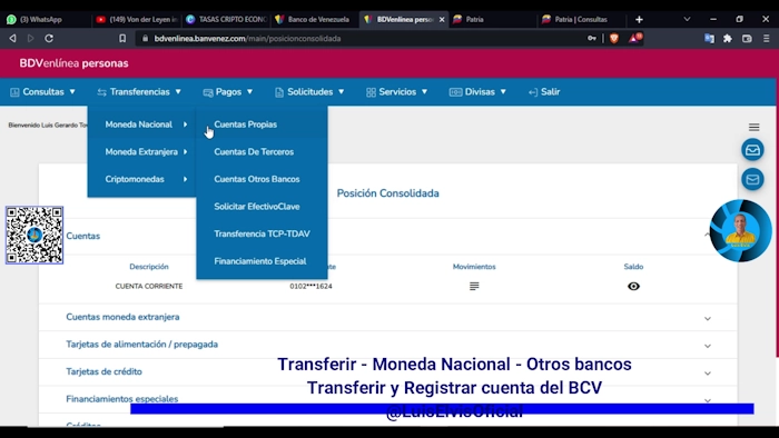 Selecciona la opción «transferencias» para enviar dinero a tu cuenta en Patria