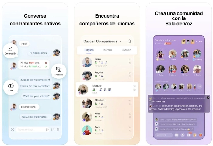 HelloTalk facilita el aprendizaje de idiomas, incluido el inglés, mediante chats con hablantes nativos.