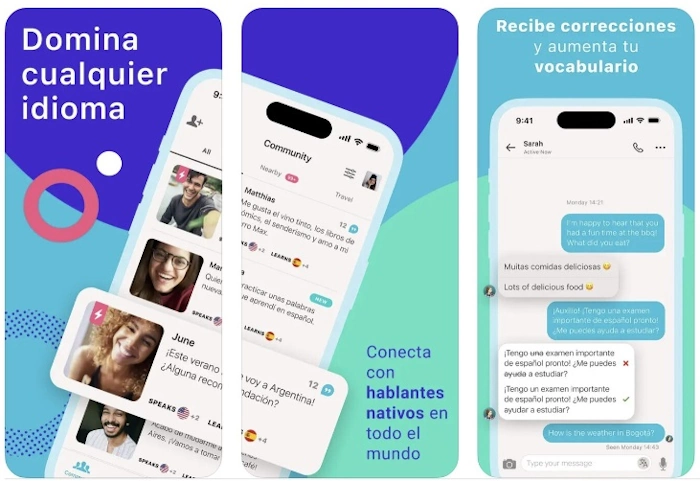 Tandem funciona como una red social donde los usuarios pueden conectar con hablantes nativos del idioma que desean aprender