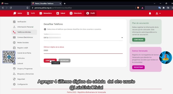 Agrega los 4 últimos dígitos de la cédula del otro usuario que quieres eliminar de tu cuenta en Patria