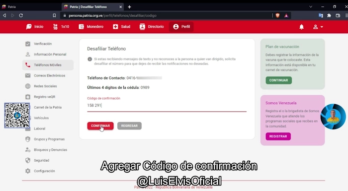 Ingresa el código de confirmación que llegó a tu número de celular