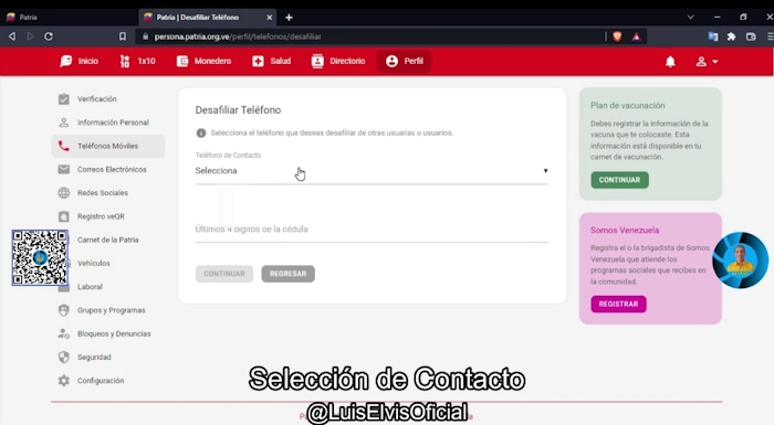 Selecciona el número que deseas eliminar de tu cuenta en Patria