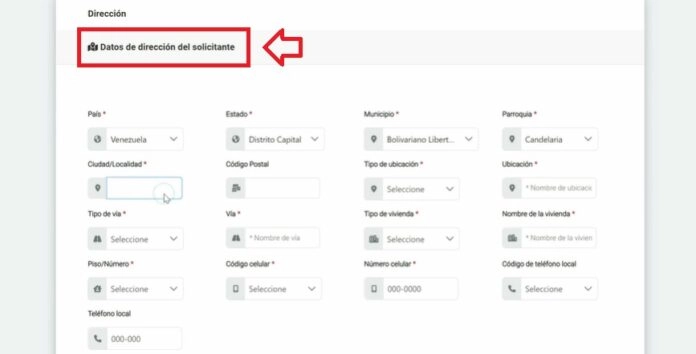 Coloca los datos de tu residencia en la web del Saime