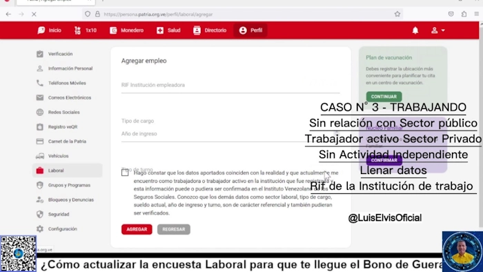 Confirma los datos de la empresa privada en Patria