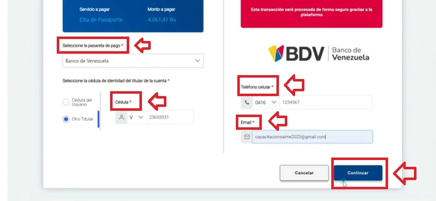 Debes ingresar los métodos de pago para cancelar tu pasaporte en el Saime