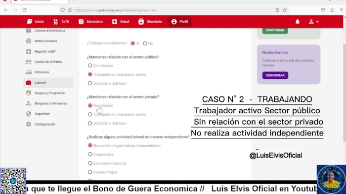 Si trabajas, completa la información que te pide el sistema Patria