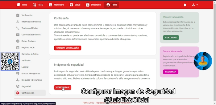 haz clic en “Configurar” imagen de seguridad para que luego accedas de forma segura a la Plataforma Patria. 