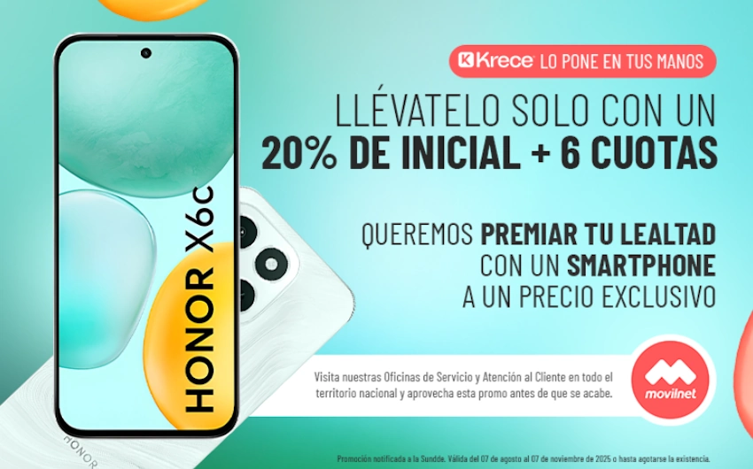 Compra el Honor X6C con solo el 20% de inicial con Movilnet... ¡pero tiene su truco!